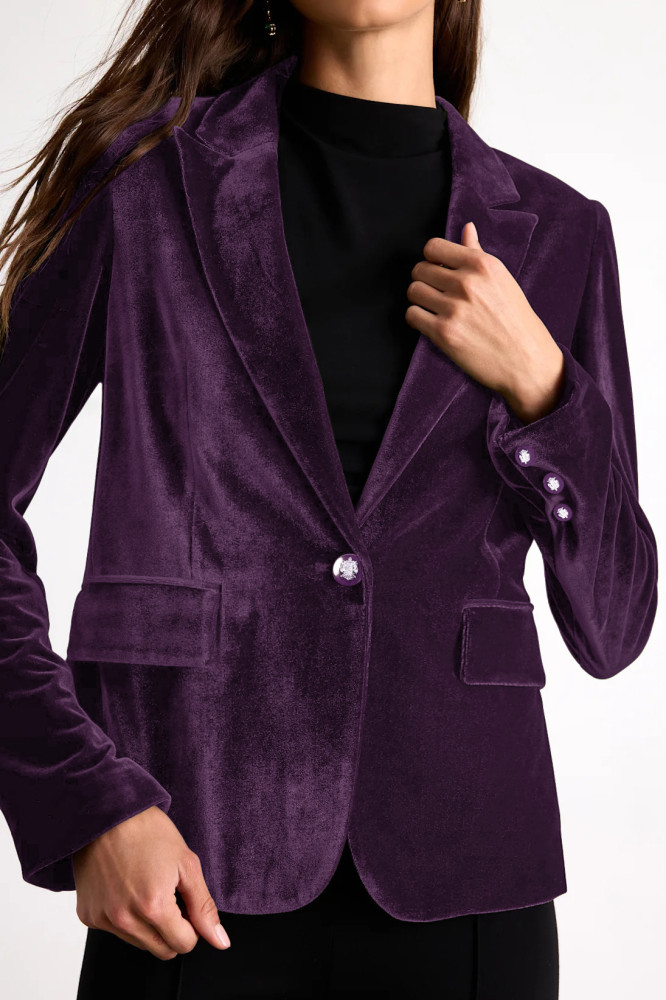 R.Vivimos Velvet Blazers for Women 2025 Fall Winter Casual Long Sleeve Front Button Warm Jackets Coat with Pockets