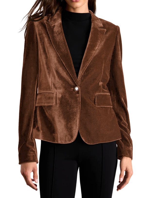 R.Vivimos Velvet Blazers for Women 2025 Fall Winter Casual Long Sleeve Front Button Warm Jackets Coat with Pockets