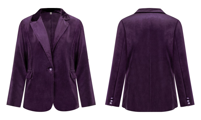 R.Vivimos Velvet Blazers for Women 2025 Fall Winter Casual Long Sleeve Front Button Warm Jackets Coat with Pockets