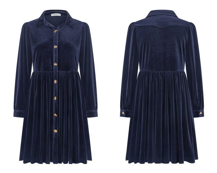 R.Vivimos Women's Fall Winter Velvet Button Down Mini Dress 2025 Long Sleeve Casual Swing Flowy Shirt Dress
