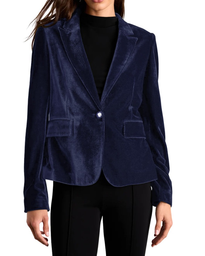 R.Vivimos Velvet Blazers for Women 2025 Fall Winter Casual Long Sleeve Front Button Warm Jackets Coat with Pockets