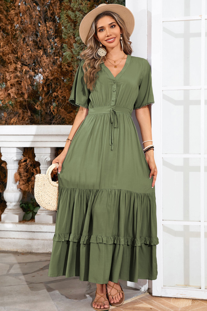 R.Vivimos Womens Summer Cotton Short Sleeve V Neck Floral Print Casual Bohemian Long Dresses