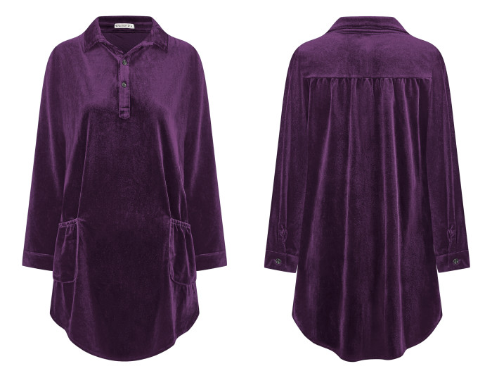 R.Vivimos Womens Velvet Long Sleeve Pocket Casual Mini Shirt Dress
