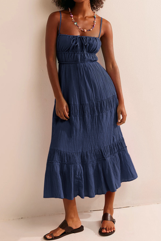 R.Vivimos Cotton Casual Summer Dresses for Women 2026 Spaghetti Strap Backless Boho Flowy Midi Dress with Pockets