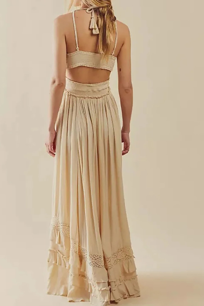 R.Vivimos Womens Summer Boho Maxi Dress 2026 Sleeveless Elastic Waist Layered Backless Beach Flowy Long Dress