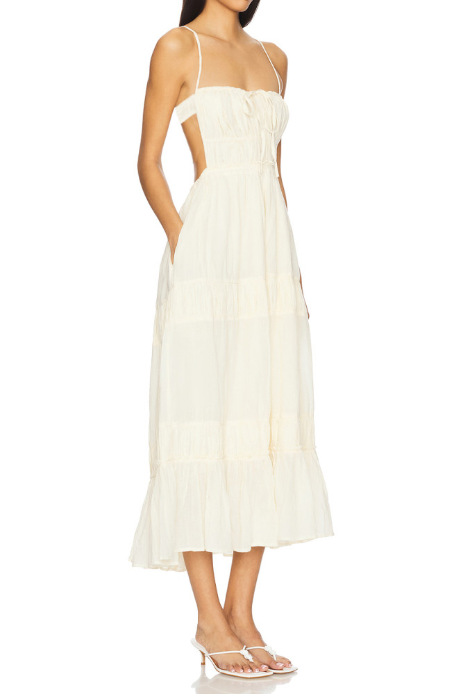R.Vivimos Cotton Casual Summer Dresses for Women 2026 Spaghetti Strap Backless Boho Flowy Midi Dress with Pockets