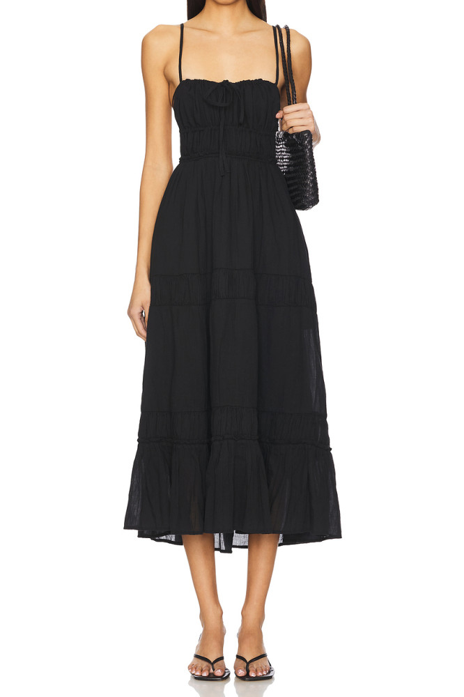 R.Vivimos Cotton Casual Summer Dresses for Women 2026 Spaghetti Strap Backless Boho Flowy Midi Dress with Pockets