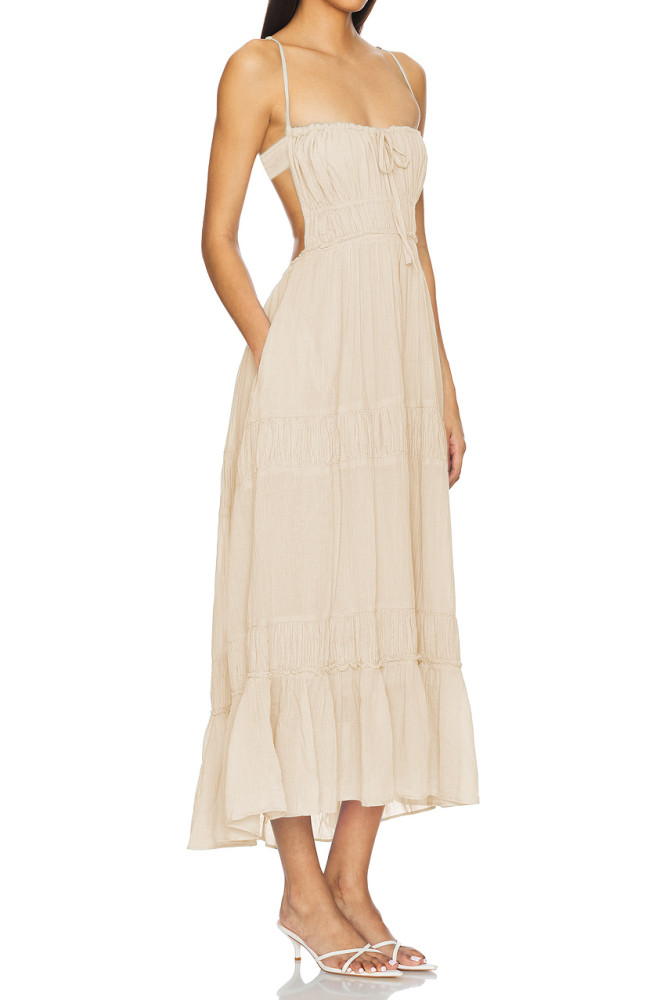 R.Vivimos Cotton Casual Summer Dresses for Women 2026 Spaghetti Strap Backless Boho Flowy Midi Dress with Pockets