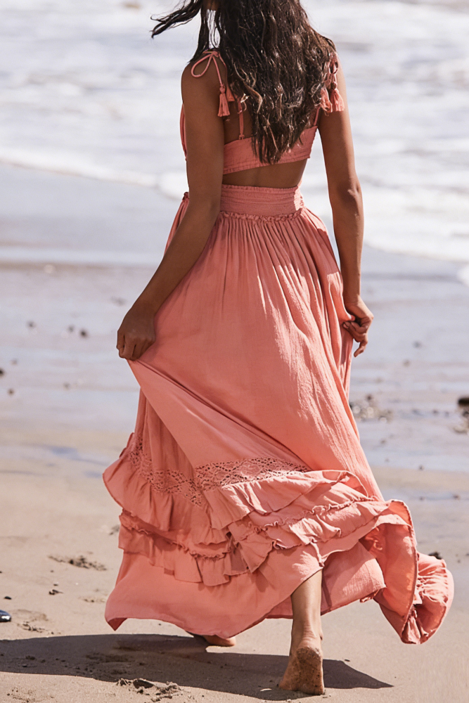 R.Vivimos Womens Summer Boho Maxi Dress 2026 Sleeveless Elastic Waist Layered Backless Beach Flowy Long Dress