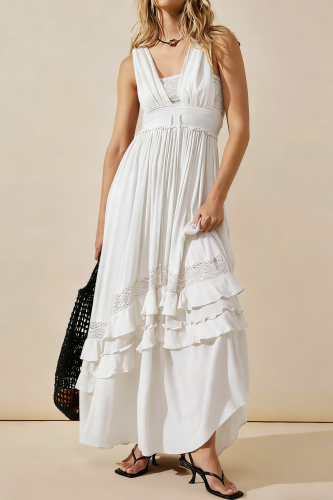 R.Vivimos Womens Summer Boho Maxi Dress 2026 Sleeveless Elastic Waist Layered Backless Beach Flowy Long Dress
