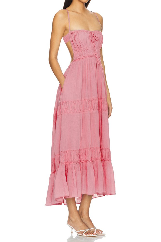 R.Vivimos Cotton Casual Summer Dresses for Women 2026 Spaghetti Strap Backless Boho Flowy Midi Dress with Pockets