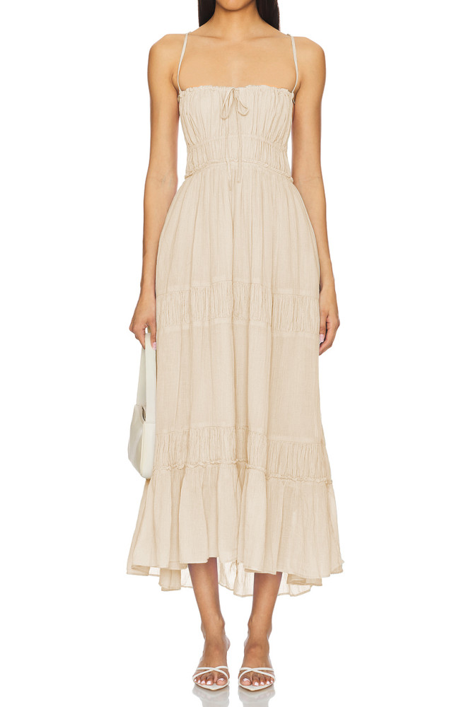 R.Vivimos Cotton Casual Summer Dresses for Women 2026 Spaghetti Strap Backless Boho Flowy Midi Dress with Pockets