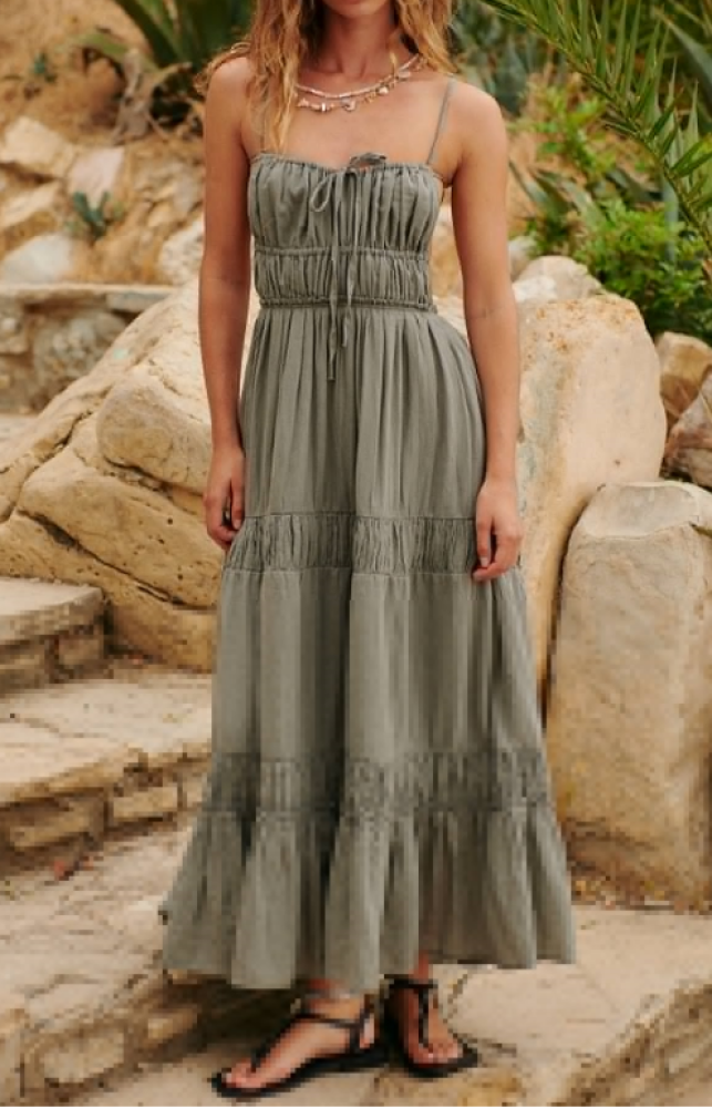 R.Vivimos Cotton Casual Summer Dresses for Women 2026 Spaghetti Strap Backless Boho Flowy Midi Dress with Pockets