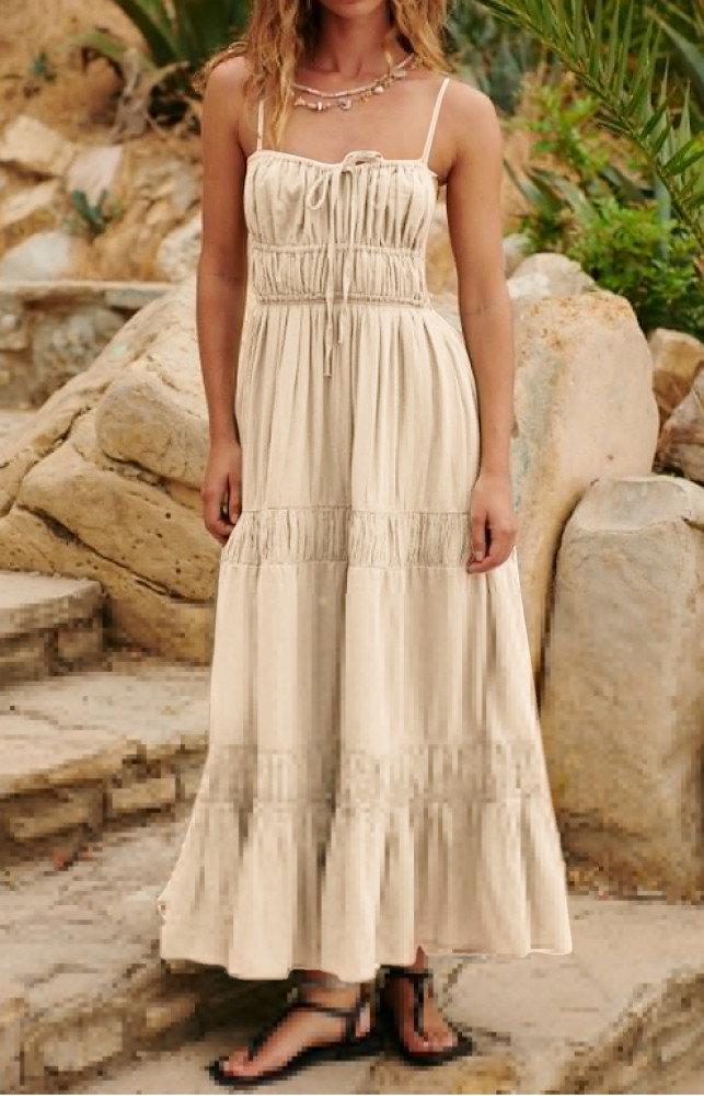R.Vivimos Cotton Casual Summer Dresses for Women 2026 Spaghetti Strap Backless Boho Flowy Midi Dress with Pockets
