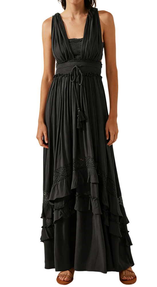 R.Vivimos Womens Summer Boho Maxi Dress 2026 Sleeveless Elastic Waist Layered Backless Beach Flowy Long Dress