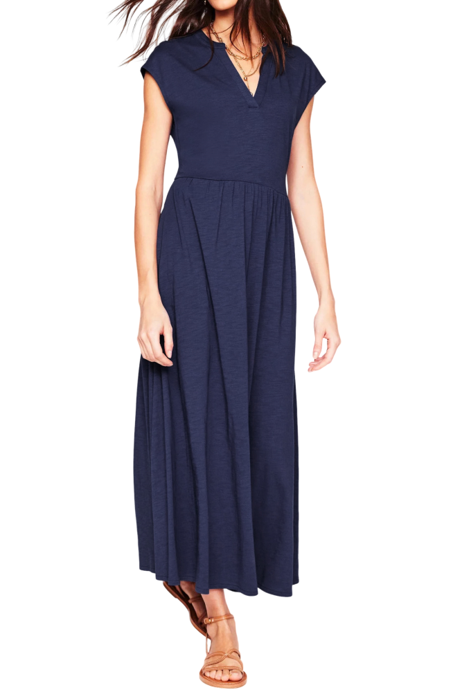 R.Vivimos Women's Summer 2026 Cotton Cap Sleeve V Neck Empire Waist Casual Midi Dress with Pockets