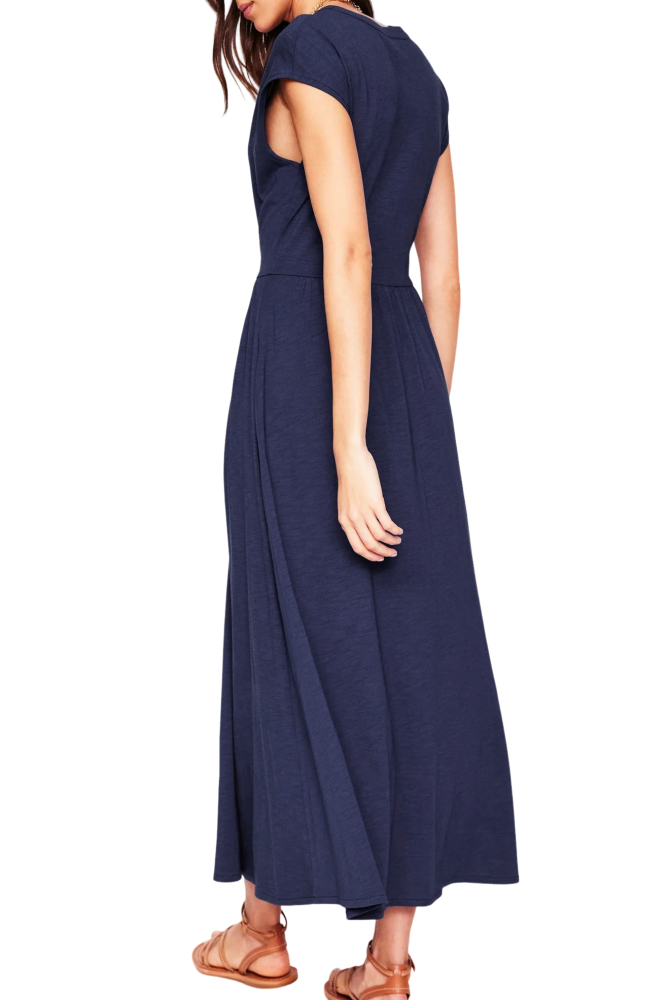 R.Vivimos Women's Summer 2026 Cotton Cap Sleeve V Neck Empire Waist Casual Midi Dress with Pockets