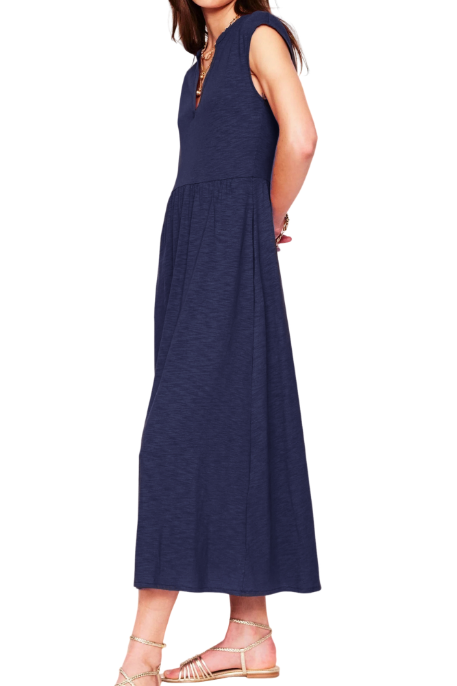 R.Vivimos Women's Summer 2026 Cotton Cap Sleeve V Neck Empire Waist Casual Midi Dress with Pockets