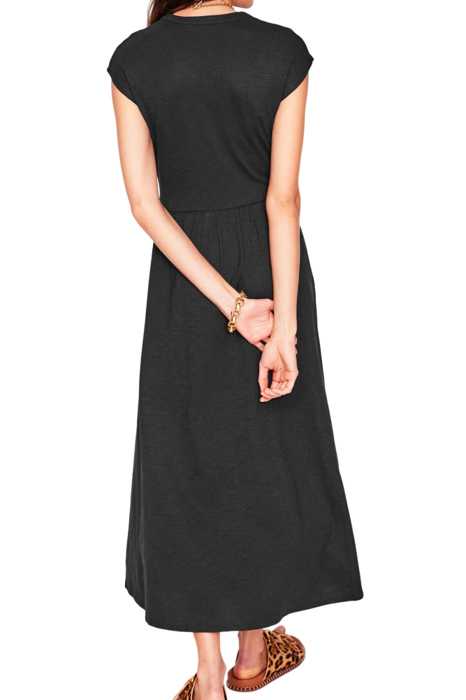 R.Vivimos Women's Summer 2026 Cotton Cap Sleeve V Neck Empire Waist Casual Midi Dress with Pockets
