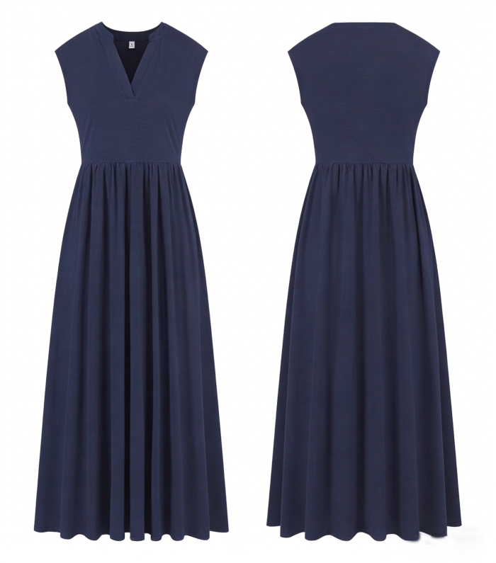 R.Vivimos Women's Summer 2026 Cotton Cap Sleeve V Neck Empire Waist Casual Midi Dress with Pockets
