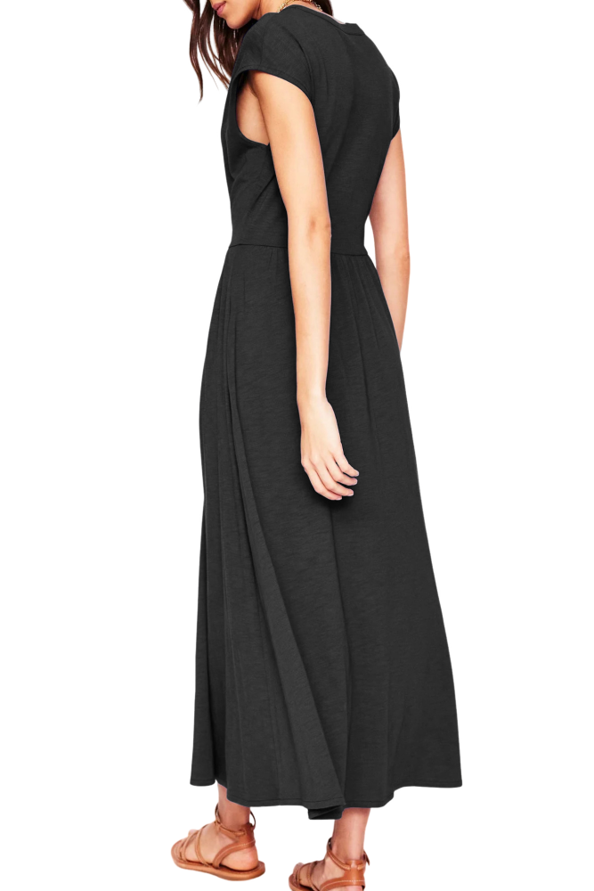 R.Vivimos Women's Summer 2026 Cotton Cap Sleeve V Neck Empire Waist Casual Midi Dress with Pockets