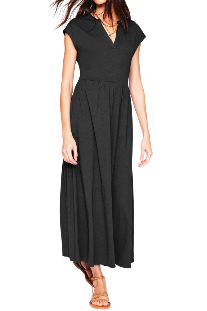 R.Vivimos Women's Summer 2026 Cotton Cap Sleeve V Neck Empire Waist Casual Midi Dress with Pockets