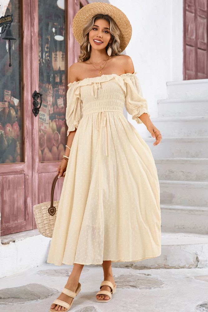 R.Vivimos Women Summer Half Sleeve Cotton Ruffled Vintage Elegant Backless A Line Flowy Long Dresses