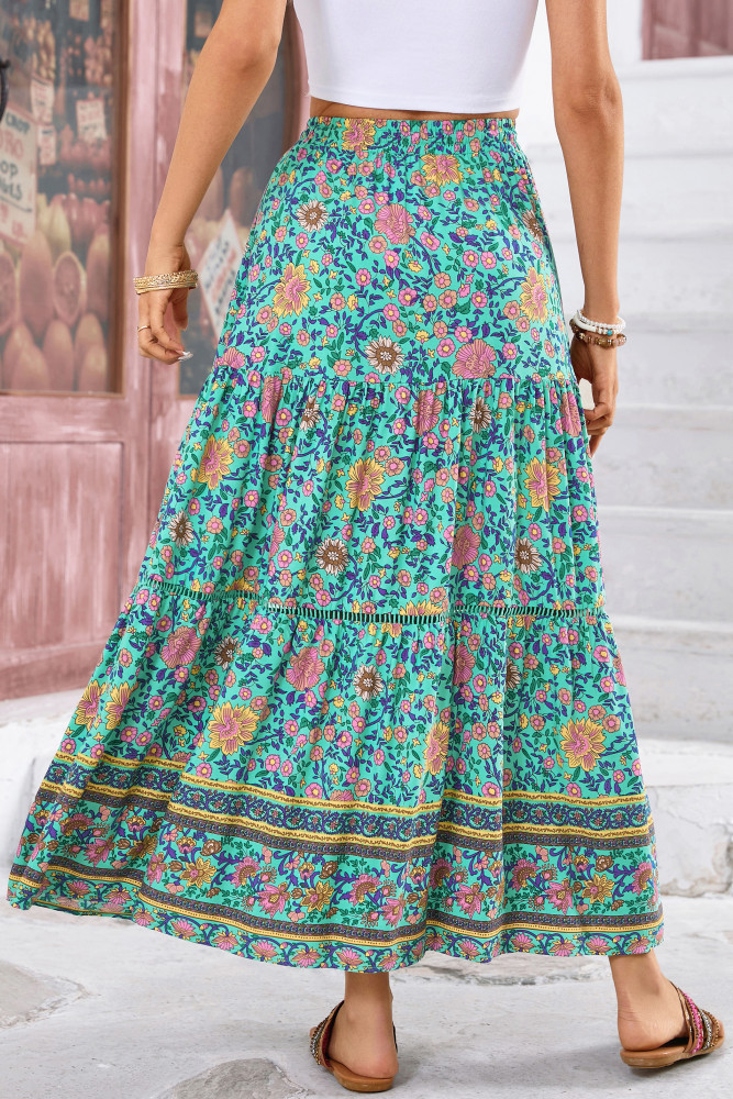 R.Vivimos Womens Summer Cotton Vintage Floral Print Boho Casual Long Skirt