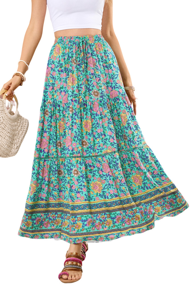 R.Vivimos Womens Summer Cotton Vintage Floral Print Boho Casual Long Skirt