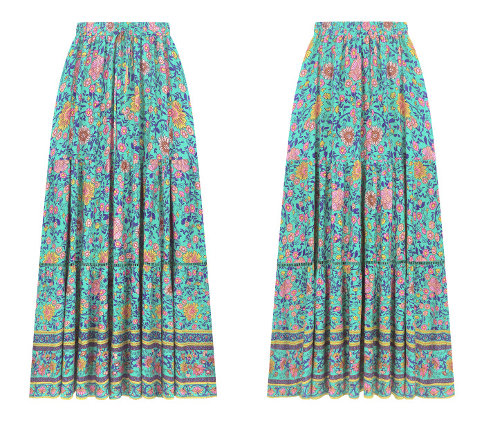 R.Vivimos Womens Summer Cotton Vintage Floral Print Boho Casual Long Skirt