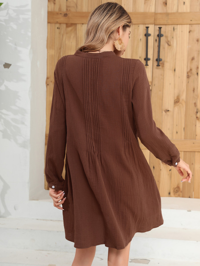 R.Vivimos Women's Tunic Dress Fall Linen Button Down Long Sleeves Casual Mini Shirt Dress