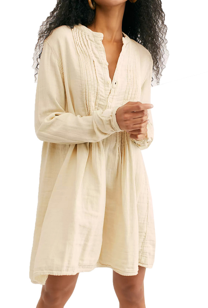 R.Vivimos Women's Tunic Dress Fall Linen Button Down Long Sleeves Casual Mini Shirt Dress