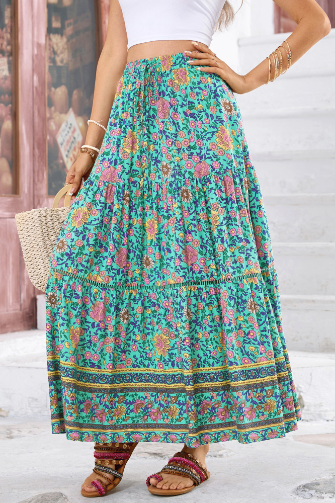 R.Vivimos Womens Summer Cotton Vintage Floral Print Boho Casual Long Skirt