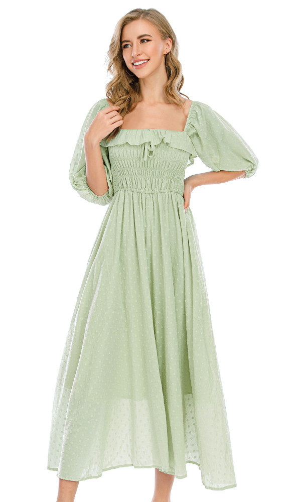 R.Vivimos Women Summer Half Sleeve Cotton Ruffled Vintage Elegant Backless A Line Flowy Long Dresses
