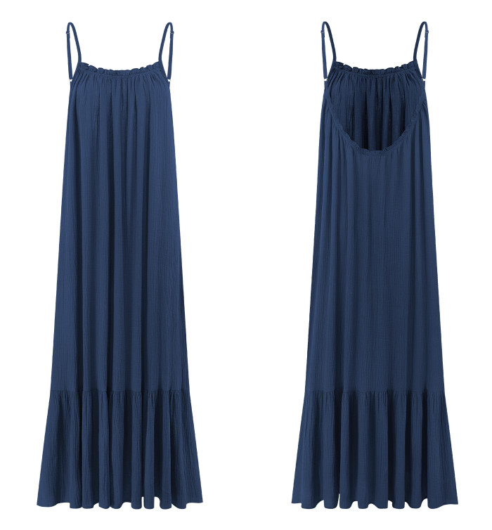 R.Vivimos Women's Summer Cotton Maxi Dress Adjustable Spaghetti Strap Boho Casual Backless Ruffle Loose Fit Flowy Dress