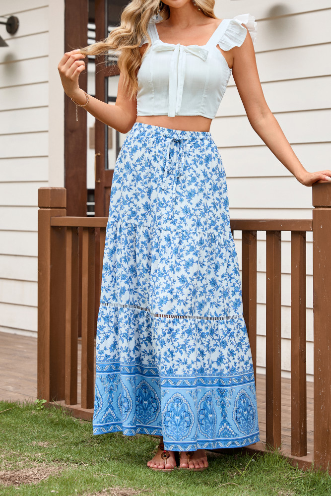 R.Vivimos Womens Summer Cotton Vintage Floral Print Boho Casual Long Skirt