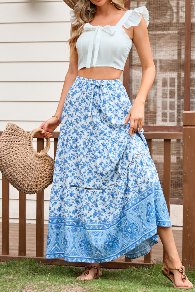 R.Vivimos Womens Summer Cotton Vintage Floral Print Boho Casual Long Skirt