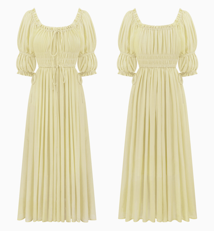 R.Vivimos Women's Summer Square Neck Midi Dress 2025 Casual Puff Half Sleeve Elastic Empire Waist Boho Flowy Long Dresses