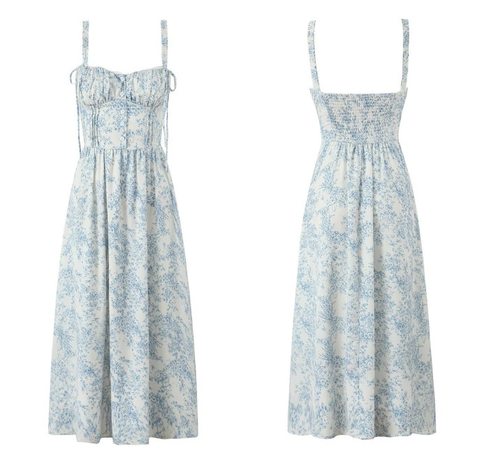 R.Vivimos Womens Summer Midi Milkmaid Dress Sleeveless Square Neck Button Up Cottagecore A-Line Flowy Long Sun Dress