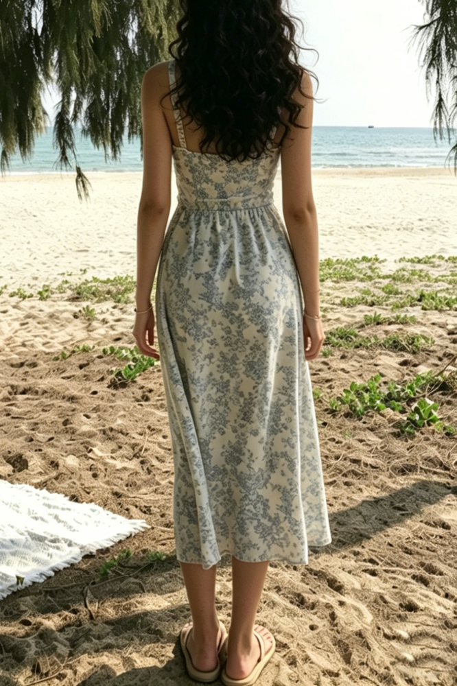 R.Vivimos Womens Summer Midi Milkmaid Dress Sleeveless Square Neck Button Up Cottagecore A-Line Flowy Long Sun Dress