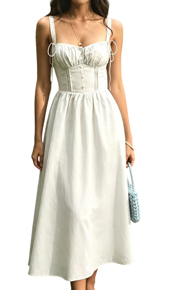R.Vivimos Womens Summer Midi Milkmaid Dress Sleeveless Square Neck Button Up Cottagecore A-Line Flowy Long Sun Dress