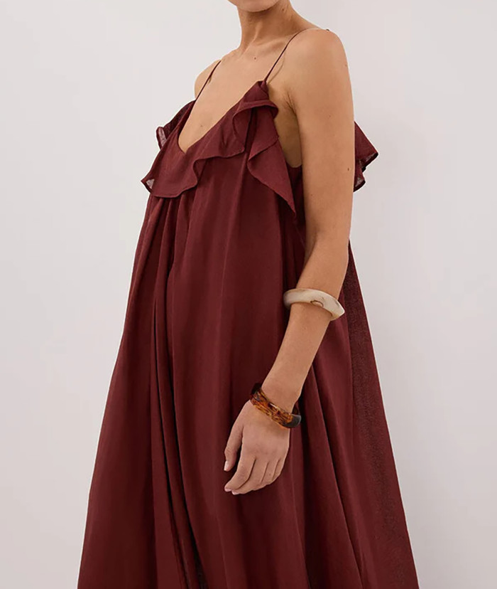 R.Vivimos 2026 Women's Summer Cotton Adjustable Spaghetti Strap V Neck Casual Loose Flowy Vacation Maxi Dress Beach Sundress