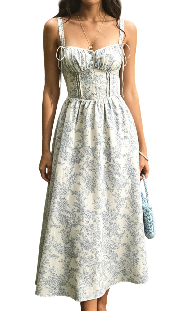 R.Vivimos Womens Summer Midi Milkmaid Dress Sleeveless Square Neck Button Up Cottagecore A-Line Flowy Long Sun Dress