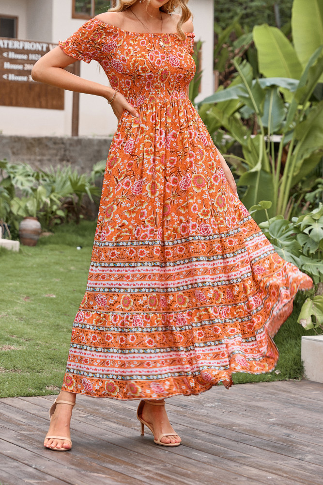 knee length dresses for ladies Provence Bloom Tiered Maxi Dress Floral Blue