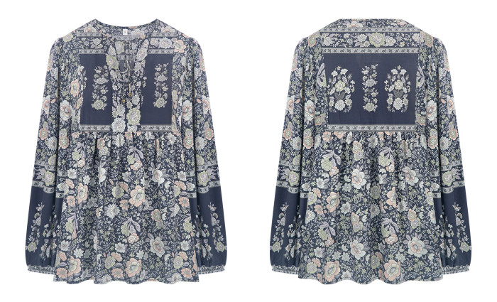 R.Vivimos Summer Boho Tops for Women 2025 Long Sleeve V Neck Floral Print Casual Loose Tunic Blouses Shirts