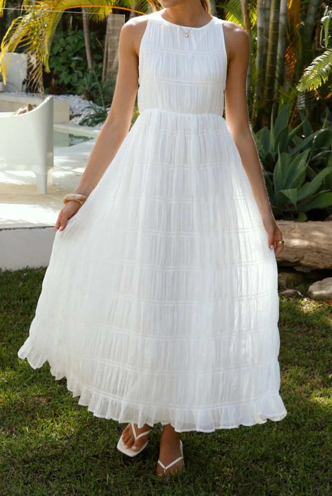 R.Vivimos Women's Summer Tulle Elegant Sleeveless Crew Neck Casual Cocktail Wedding Guest Tiered Tank Maxi Dress