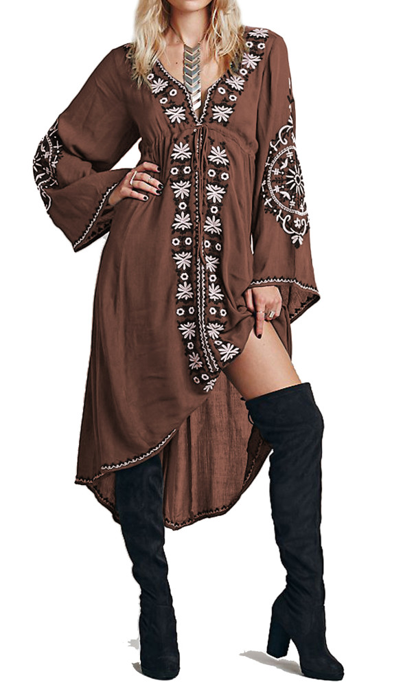 R.Vivimos Womens Cotton Embroidered High Low Long Dresses