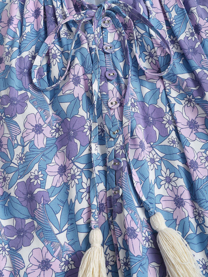 2026 Summer Mini Sun Dresses for Women Boho Floral Print Casual Sleeveless V Neck Button Up Loose Swing Beach Dress