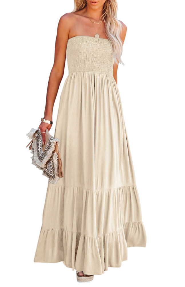 R.Vivimos Womens Summer Cotton Floral Print Strapless Boho Beach Casual Midi Tube Dresses
