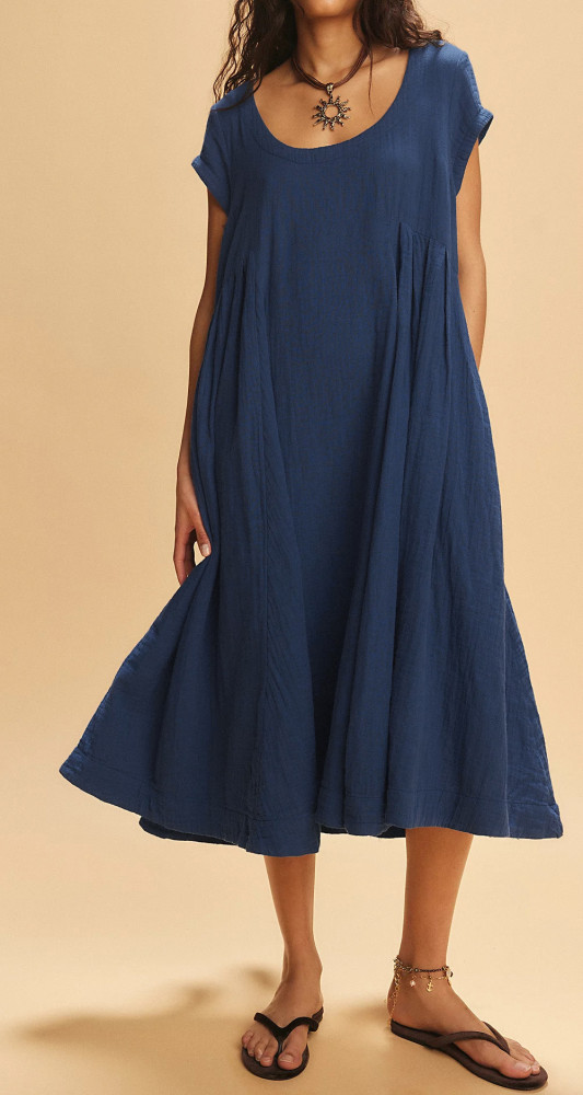 R.Vivimos Women's 2026 Summer Cotton Midi Dress Casual Short Sleeve Loose Flowy Beach Long Dress with Pockets
